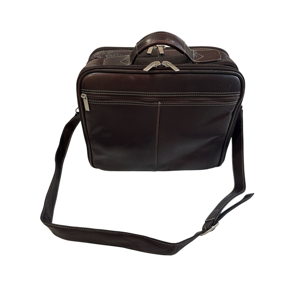 LATICO Travel Brown Leather Briefcase Laptop Portable  Adjustable Shoulder Strap
